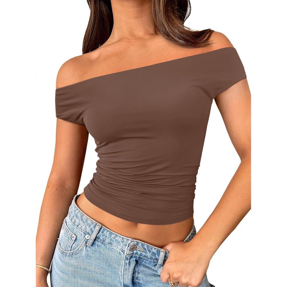 Women's Cami Crop Tops Coffee Off The Shoulder Classic Summer Going Out Comfort